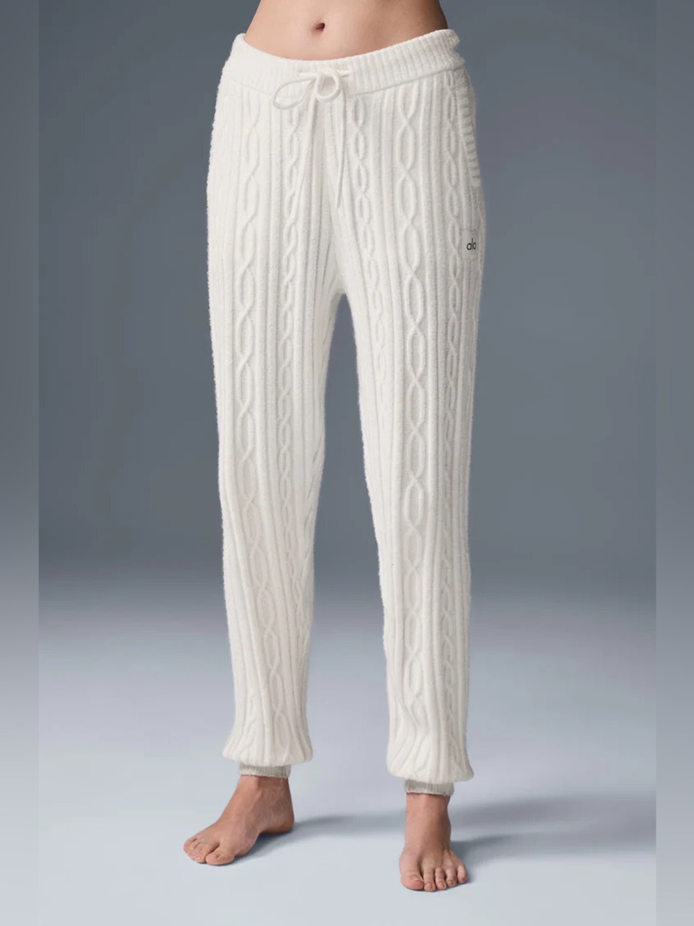 ALO Yoga Men's White Cable-Knit Winter Bliss Jogger Pants